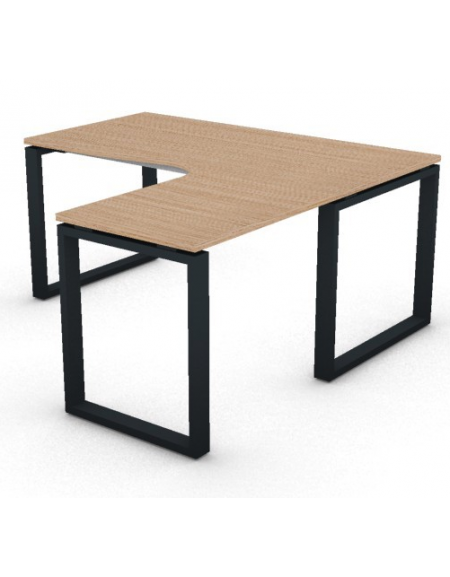 Workstation Dx forma a L, piano melaminico spessore mm 25 e struttura metallica gambe ad anello - cm 160x160x74h