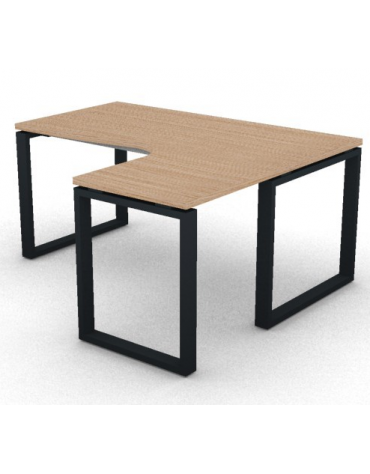 Workstation Dx forma a L, piano melaminico spessore mm 30 e struttura metallica gambe ad anello - cm 160x140x74,5h