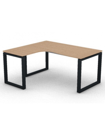 Workstation Sx forma a L, piano melaminico spessore mm 25 e struttura metallica gambe ad anello - cm 160x140x74h