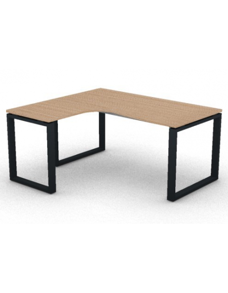 Workstation Sx forma a L, piano melaminico spessore mm 25 e struttura metallica gambe ad anello - cm 160x140x74h