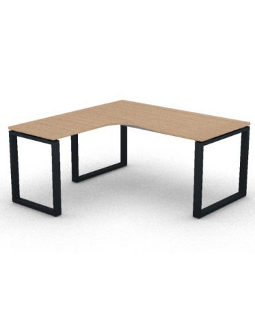 Workstation Sx forma a L, piano melaminico spessore mm 25 e struttura metallica gambe ad anello - cm 160x160x74h