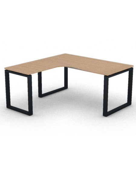 Workstation Sx forma a L, piano melaminico spessore mm 25 e struttura metallica gambe ad anello - cm 160x160x74h
