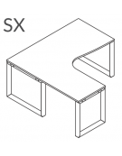 Workstation Sx forma a L, piano melaminico spessore mm 30 e struttura metallica gambe ad anello - cm 160x140x74,5h