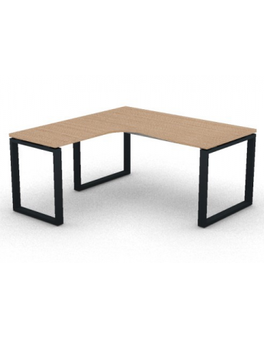 Workstation Sx forma a L, piano melaminico spessore mm 30 e struttura metallica gambe ad anello - cm 160x160x74,5h