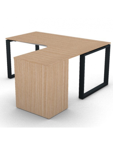 Workstation con cassettiera portante Dx e gambe ad anello - piano melaminico spessore mm 18 - Colori a scelta - cm 160x160x73,5h