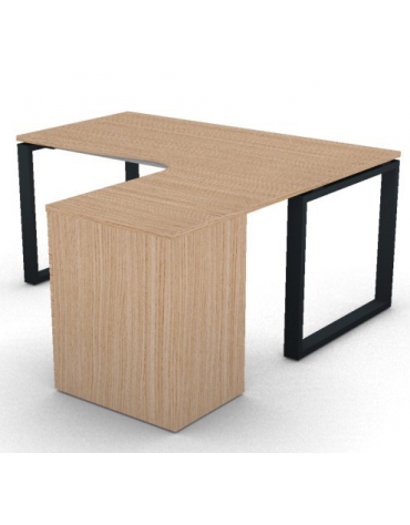 Workstation con cassettiera portante Dx e gambe ad anello - piano melaminico spessore mm 25 - Colori a scelta - cm 160x160x74h