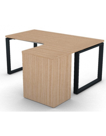 Workstation con cassettiera portante e gambe Dx ad anello - piano melaminico spessore mm 30 - Colori a scelta - cm 160x140x74,5h
