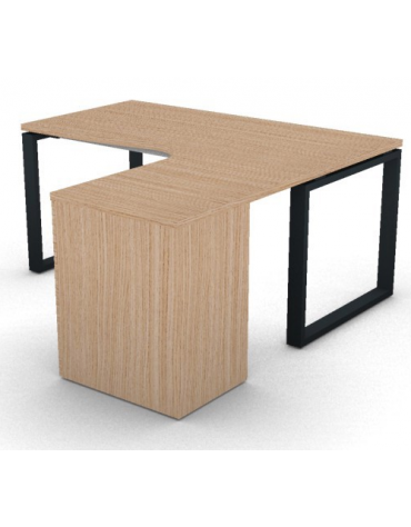 Workstation con cassettiera portante Dx e gambe ad anello - piano melaminico spessore mm 30 - Colori a scelta - cm 160x160x74,5h