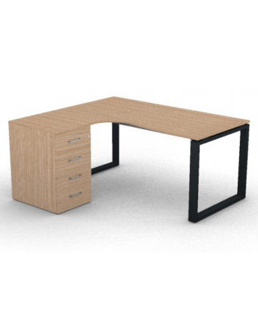 Workstation con cassettiera portante Sx e gambe ad anello - piano melaminico spessore mm 18 - Colori a scelta - cm 160x140x73,5h