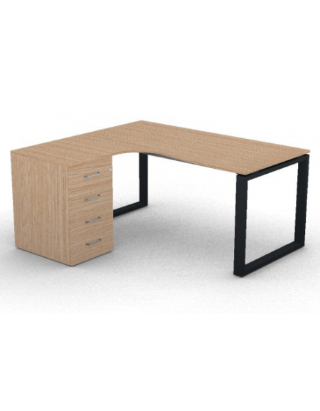 Workstation con cassettiera portante Sx e gambe ad anello - piano melaminico spessore mm 18 - Colori a scelta - cm 160x140x73,5h