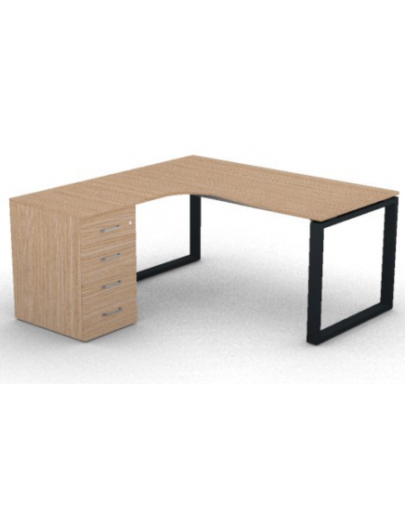 Workstation con cassettiera portante Sx e gambe ad anello - piano melaminico spessore mm 18 - Colori a scelta - cm 160x160x73,5h