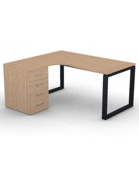 Workstation con cassettiera portante Sx e gambe ad anello - piano melaminico spessore mm 25 - Colori a scelta - cm 160x140x74h