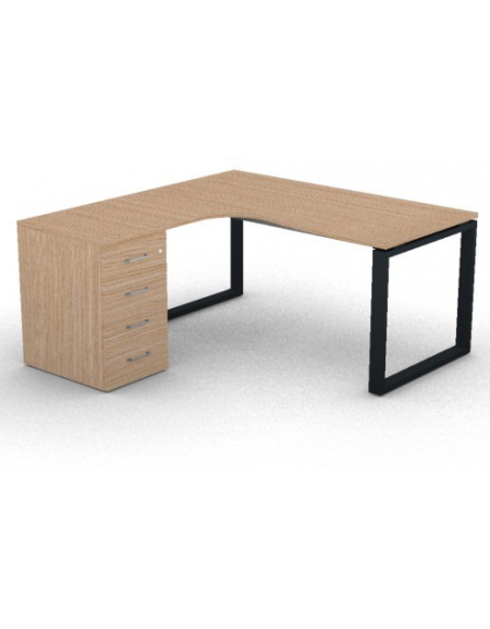 Workstation con cassettiera portante Sx e gambe ad anello - piano melaminico spessore mm 25 - Colori a scelta - cm 160x160x74h