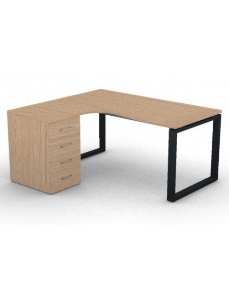 Workstation con cassettiera portante Sx e gambe ad anello - piano melaminico spessore mm 30 - Colori a scelta - cm 160x140x74,5h