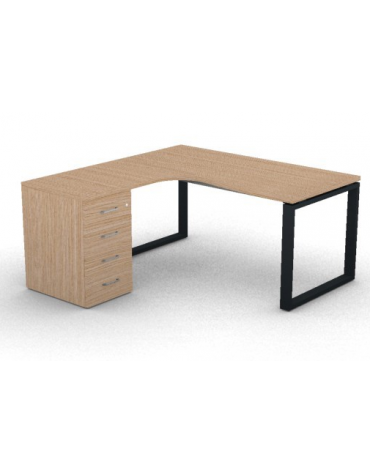 Workstation con cassettiera portante Sx e gambe ad anello - piano melaminico spessore mm 30 - Colori a scelta - cm 160x160x74,5h
