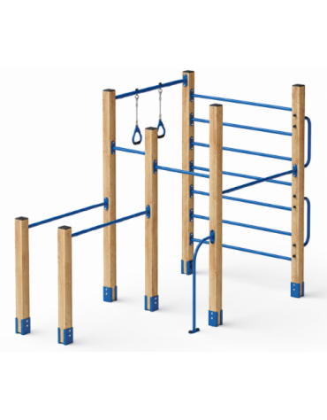 Palestra piccola costruita con pali in legno termotrattato 90x90 mm e tubi in acciaio verniciato a polvere - cm 325x162x241h