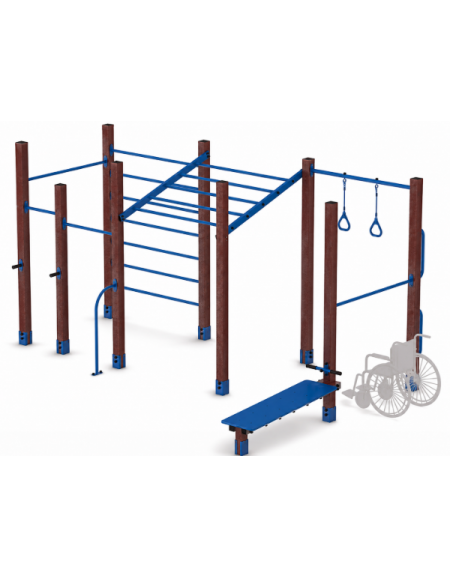 Palestra base costruita con pali in plastica riciclata 90x90 mm e tubi in acciaio verniciato a polvere - cm 488x323x241h