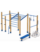 Palestra base costruita con pali in legno termotrattato 90x90 mm e tubi in acciaio verniciato a polvere - cm 488x323x241h