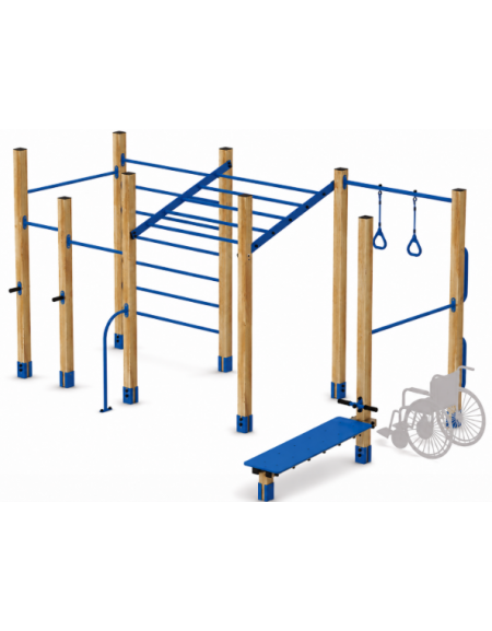 Palestra base costruita con pali in legno termotrattato 90x90 mm e tubi in acciaio verniciato a polvere - cm 488x323x241h