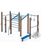Palestra base con pali alluminio rifinito in legno light 90x90 mm e tubi in acciaio verniciato a polvere - cm 488x323x241h