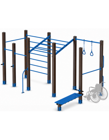 Palestra base con pali alluminio rifinito in legno dark 90x90 mm e tubi in acciaio verniciato a polvere - cm 488x323x241h