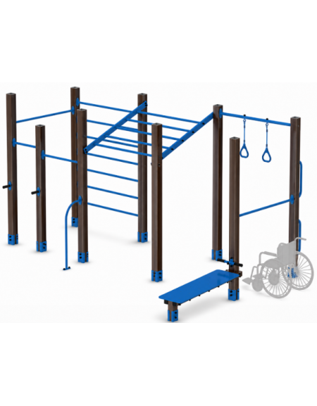 Palestra base con pali alluminio rifinito in legno dark 90x90 mm e tubi in acciaio verniciato a polvere - cm 488x323x241h