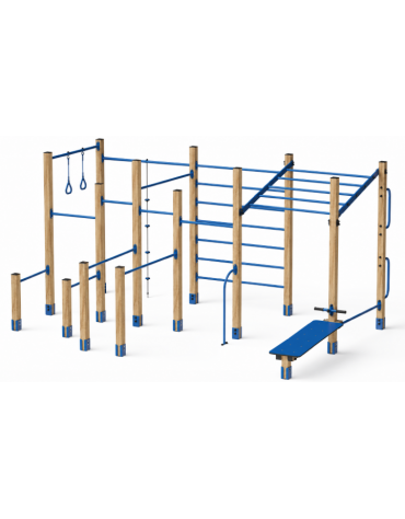 Palestra media costruita con pali in legno termotrattato 90x90 mm e tubi in acciaio verniciato a polvere - cm 488x325x241h