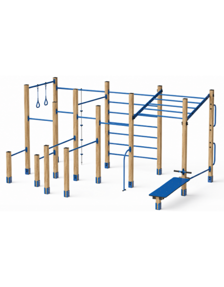 Palestra media costruita con pali in legno termotrattato 90x90 mm e tubi in acciaio verniciato a polvere - cm 488x325x241h