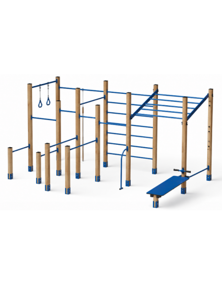 Palestra grande costruita con pali in legno termotrattato 90x90 mm e tubi in acciaio verniciato a polvere - cm 640x325x241h