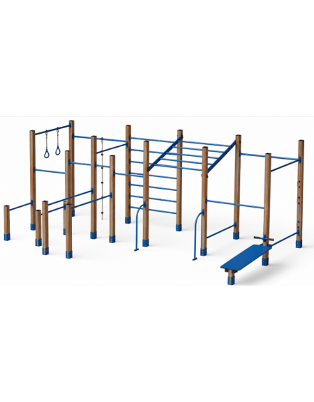 Palestra grande con pali in alluminio rifinito in legno light 90x90 mm e tubi in acciaio verniciato a polvere - cm 640x325x241h