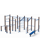 Palestra grande con pali in alluminio rifinito in legno dark 90x90 mm e tubi in acciaio verniciato a polvere - cm 640x325x241h