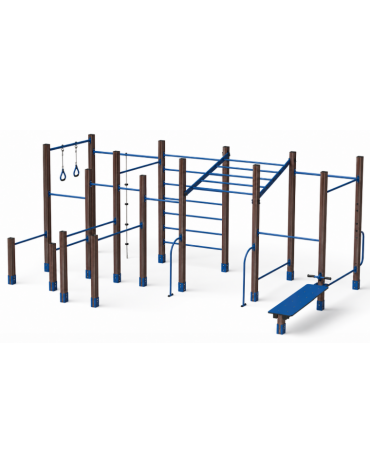 Palestra grande con pali in alluminio rifinito in legno dark 90x90 mm e tubi in acciaio verniciato a polvere - cm 640x325x241h