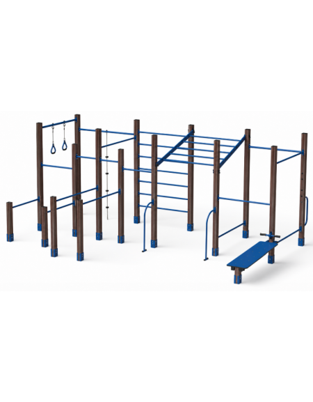 Palestra grande con pali in alluminio rifinito in legno dark 90x90 mm e tubi in acciaio verniciato a polvere - cm 640x325x241h