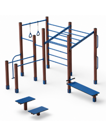 Palestra Workout base, struttura in plastica riciclata e tubi in acciaio, con panca addominali e step - cm 684x469x241h