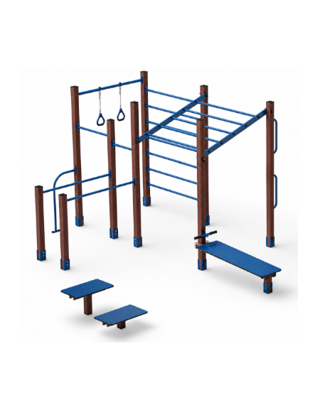 Palestra Workout base, struttura in plastica riciclata e tubi in acciaio, con panca addominali e step - cm 684x469x241h