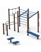 Palestra Workout base, struttura in alluminio rifinito in legno light, con panca addominali e step - cm 684x469x241h