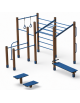 Palestra Workout base, struttura in alluminio rifinito in legno light, con panca addominali e step - cm 684x469x241h