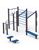 Palestra Workout base, struttura in alluminio rifinito in legno dark con panca addominali e step - cm 684x469x241h