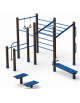 Palestra Workout base, struttura in alluminio rifinito in legno dark con panca addominali e step - cm 684x469x241h
