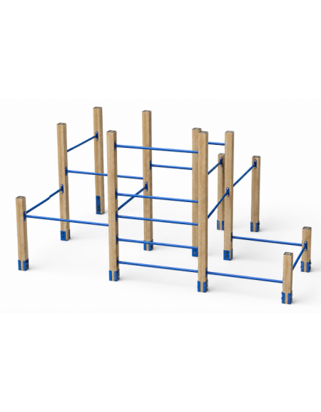 Palestra Workout small con struttura in legno termotrattato e tubi in acciaio verniciato - cm 467x354x241h
