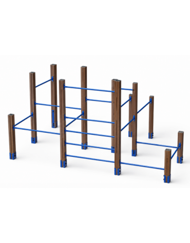 Palestra Workout small con struttura in alluminio rifinito in legno light e tubi in acciaio verniciato - cm 467x354x241h