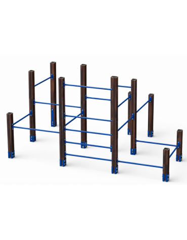 Palestra Workout small con struttura in alluminio rifinito in legno dark e tubi in acciaio verniciato - cm 467x354x241h