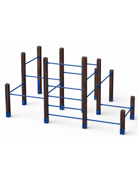 Palestra Workout small con struttura in alluminio rifinito in legno dark e tubi in acciaio verniciato - cm 467x354x241h