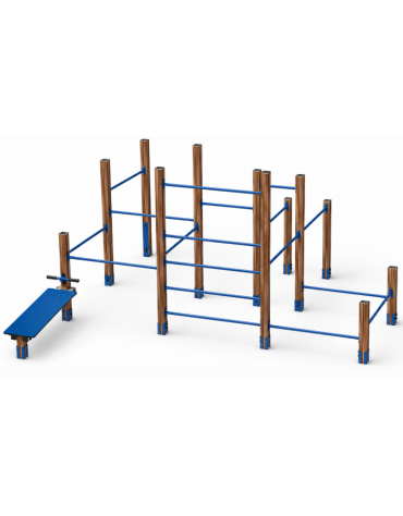 Palestra Workout media con struttura in alluminio rifinito in legno light e tubi in acciaio verniciato - cm 465x486x241h