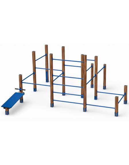Palestra Workout media con struttura in alluminio rifinito in legno light e tubi in acciaio verniciato - cm 465x486x241h