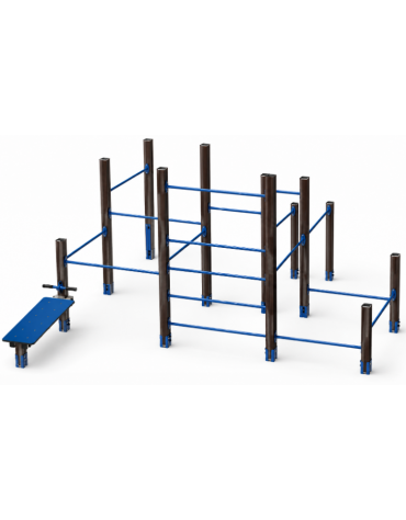Palestra Workout media con struttura in alluminio rifinito in legno dark e tubi in acciaio verniciato - cm 465x486x241h