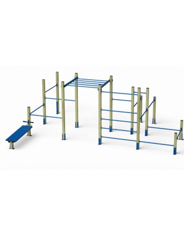 Palestra Workout Grande con struttura in legno di pino nordico e tubi in acciaio verniciato - cm 642x465x241h