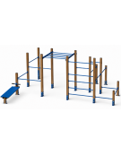 Palestra Workout Grande con struttura in alluminio rifinito in legno light e tubi in acciaio verniciato - cm 642x465x241h