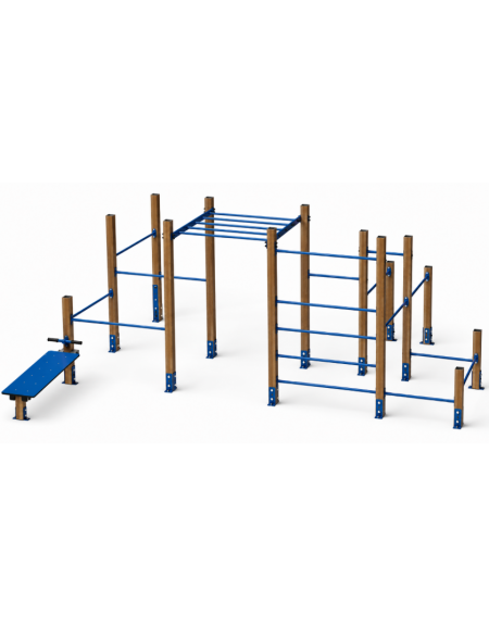 Palestra Workout Grande con struttura in alluminio rifinito in legno light e tubi in acciaio verniciato - cm 642x465x241h
