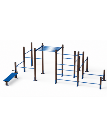 Palestra Workout Grande con struttura in alluminio rifinito in legno dark e tubi in acciaio verniciato - cm 642x465x241h